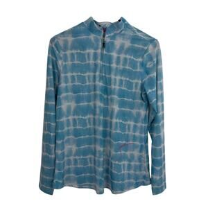 Jamie Sadock Sunsense Golf Top Womens XS Blue Long Slevee 1/4 Zip Floral UPF UV